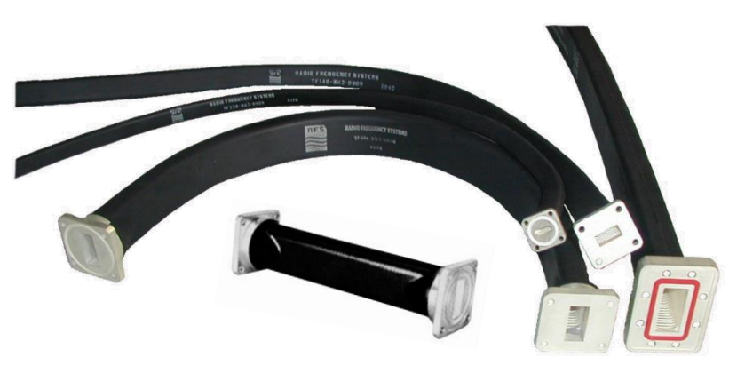 High-power RF cables with various connectors for industrial use.