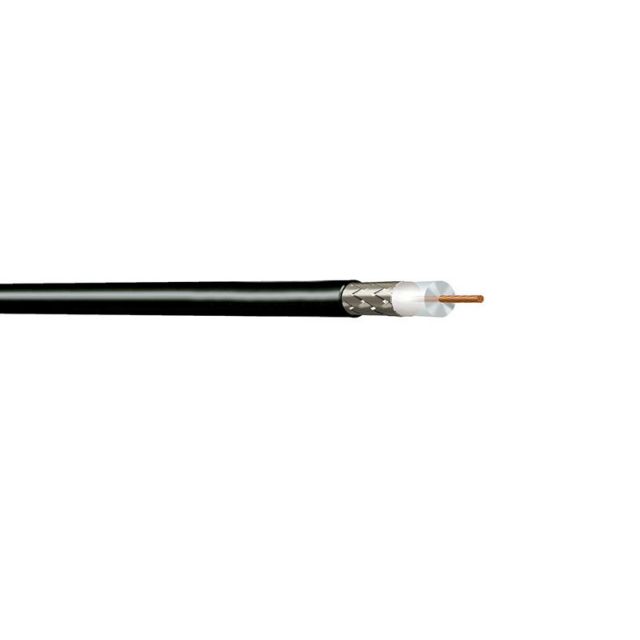 Black coaxial cable with visible copper wire.