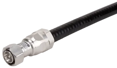 Coaxial cable with silver connector and black casing