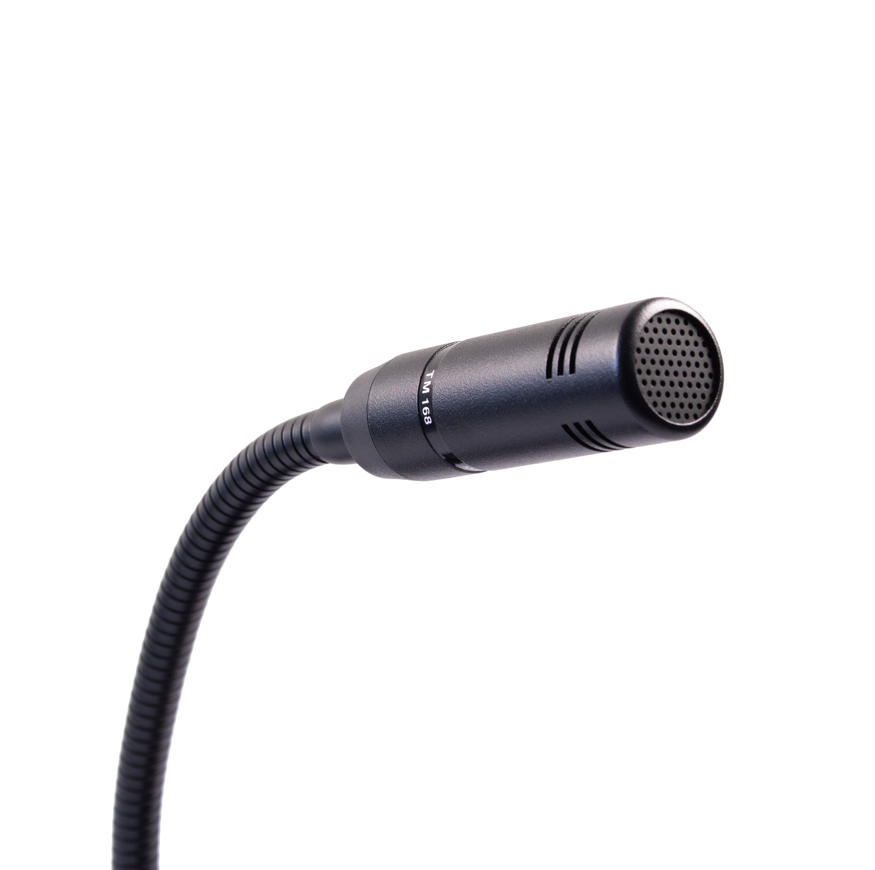 Black gooseneck microphone with a flexible neck.