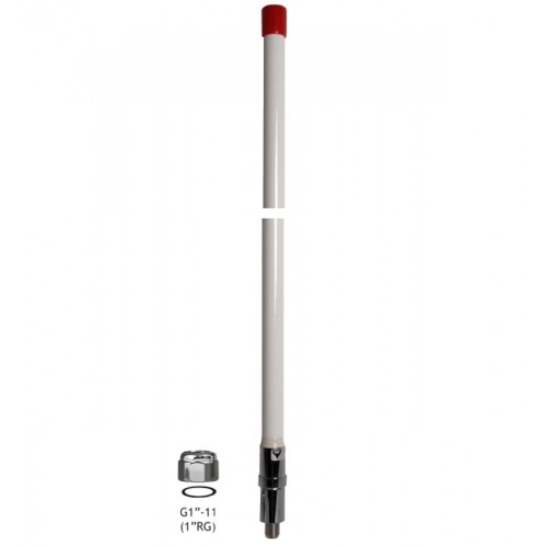 Weatherproof antenna with connection thread and seal.