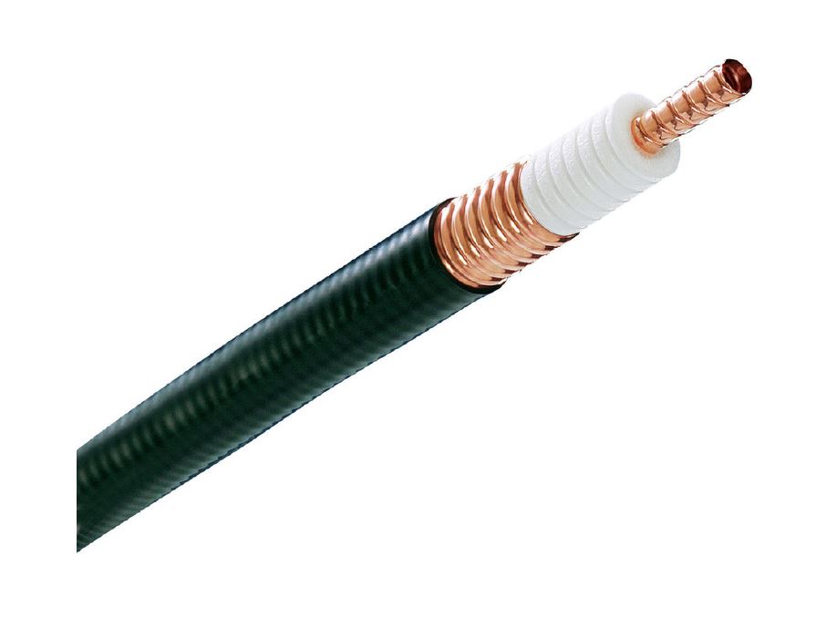 Coaxkabel met zwarte mantel en koperen kern.