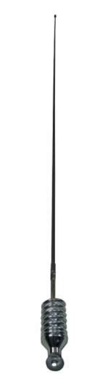 Lange metalen antenne met een spoel aan de onderkant.