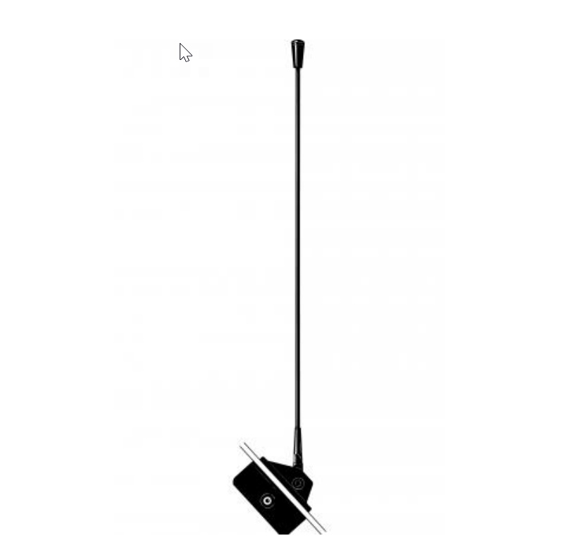 7000_00754365_PRO_01.png Zwarte antenne met rechthoekige basis, verticaal geplaatst.