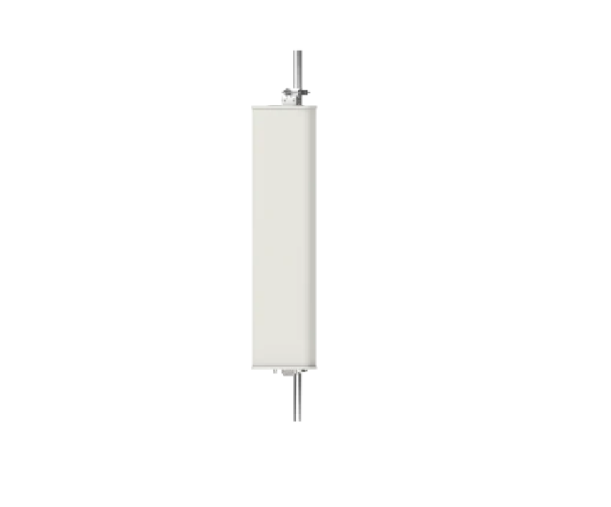 Vertical white industrial heat exchanger tube with metal rails.
