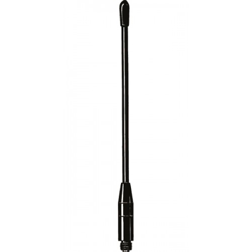 Antenne en bâton noire avec connecteur à vis à la base.