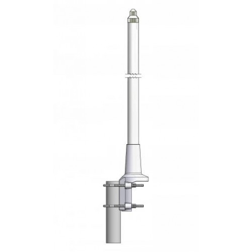 Camping gas lamp mounted on a pipe bracket.