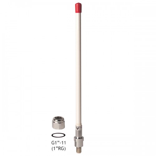 Vehicle antenna rod with red cap and adapter.