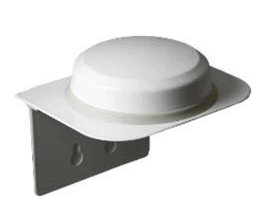 7000-00751012_sma_01.jpg Muurbevestiging met witte ronde deksel op rechthoekige metalen plaat.