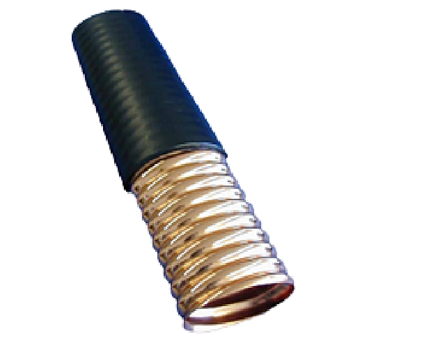 Poignée noire avec sections métalliques en spirale.