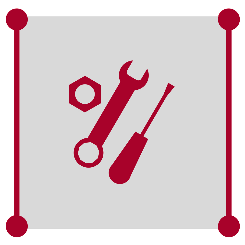 Pictogram met moersleutel, schroevendraaier en moer