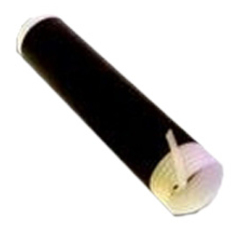 Rolled black mat with white carrying strap
