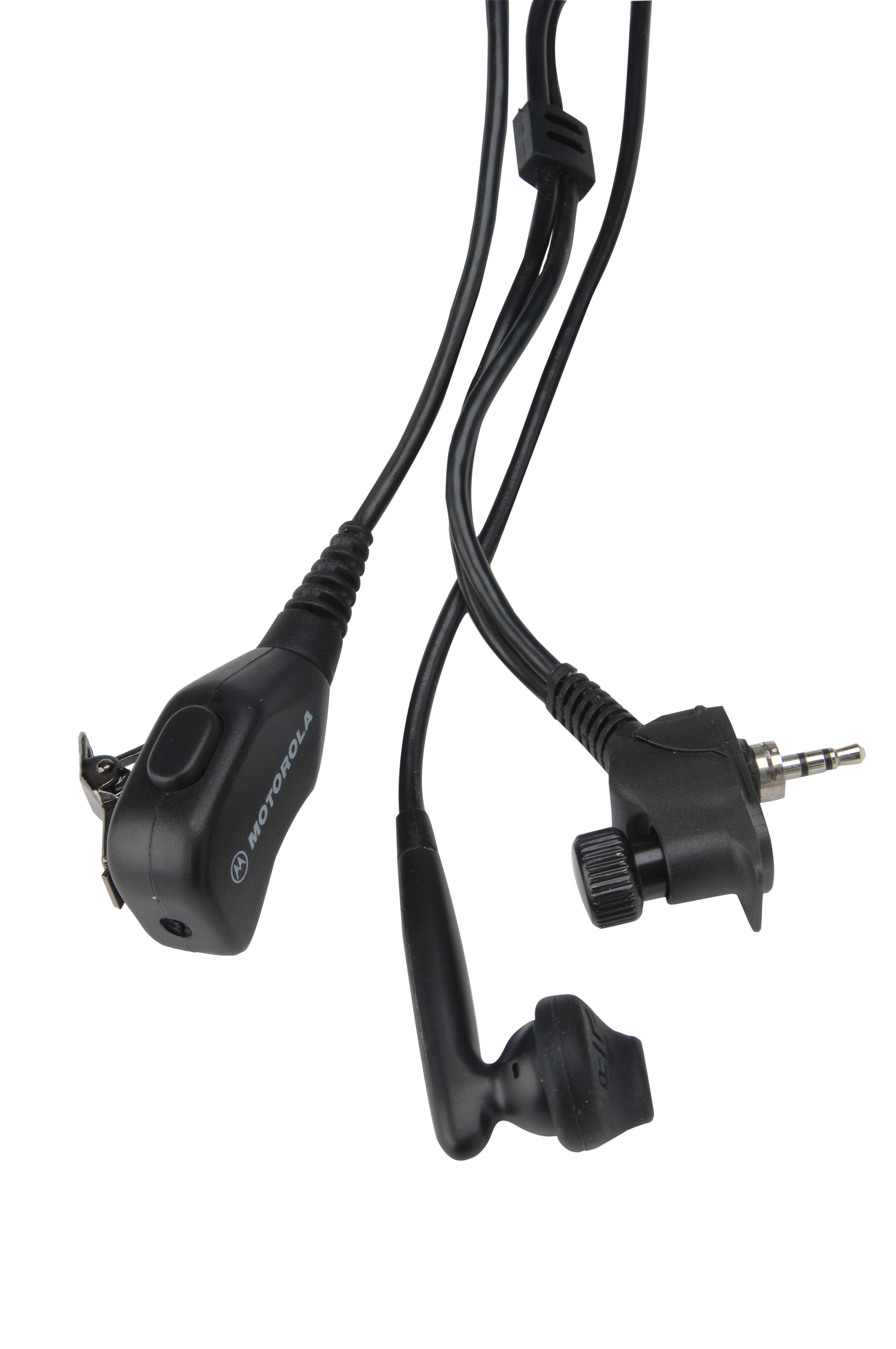 Black earpiece set with microphone and audio jack