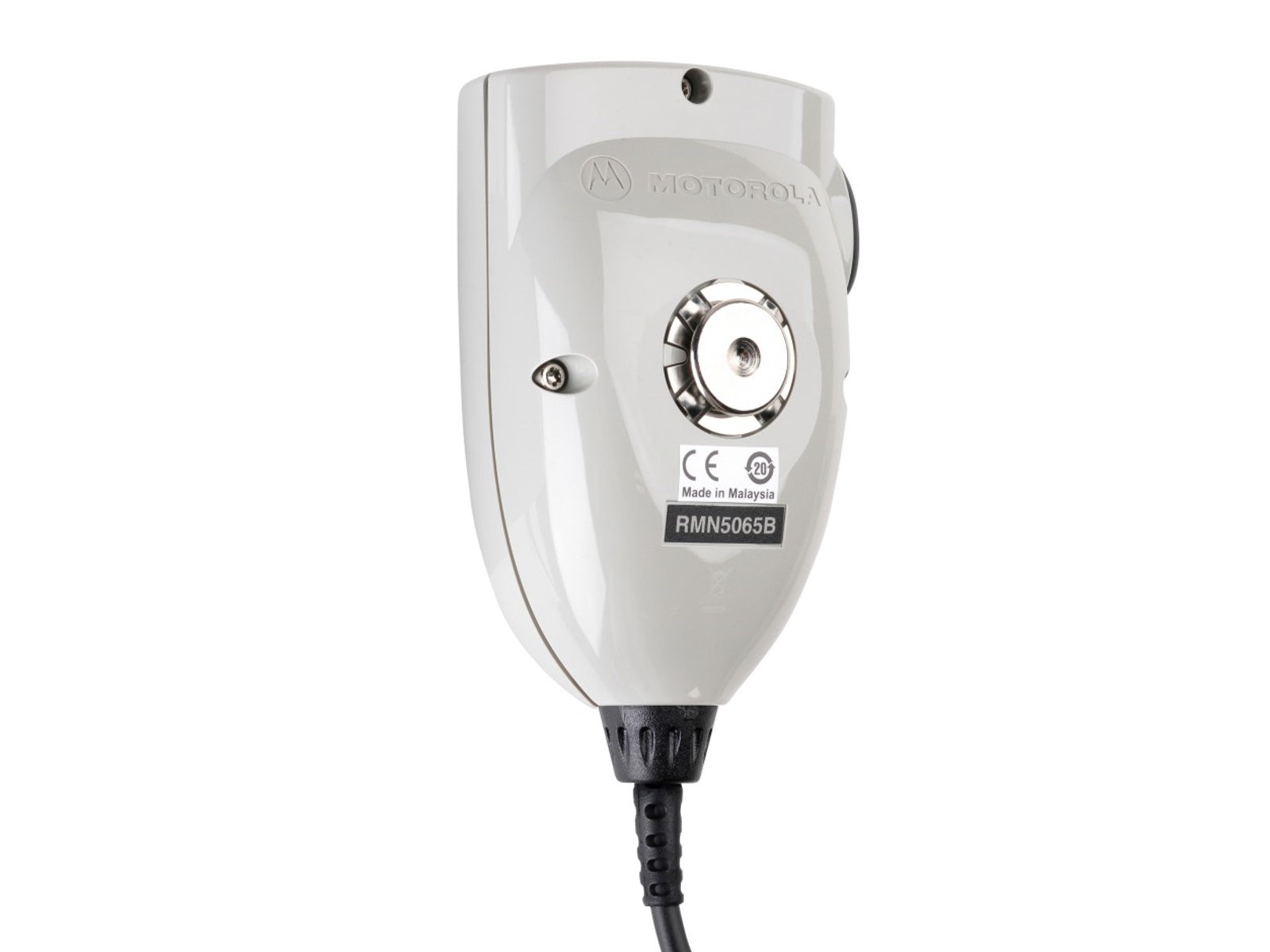 Een wit bedraad apparaat met CE-markerings, modelnummer RMN5065B.