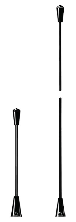 Drie zwarte tv-antennes van verschillende lengtes op een witte achtergrond.