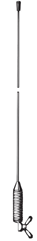 Tweedelige mobiele antenne met bevestigingsclip en spoel.