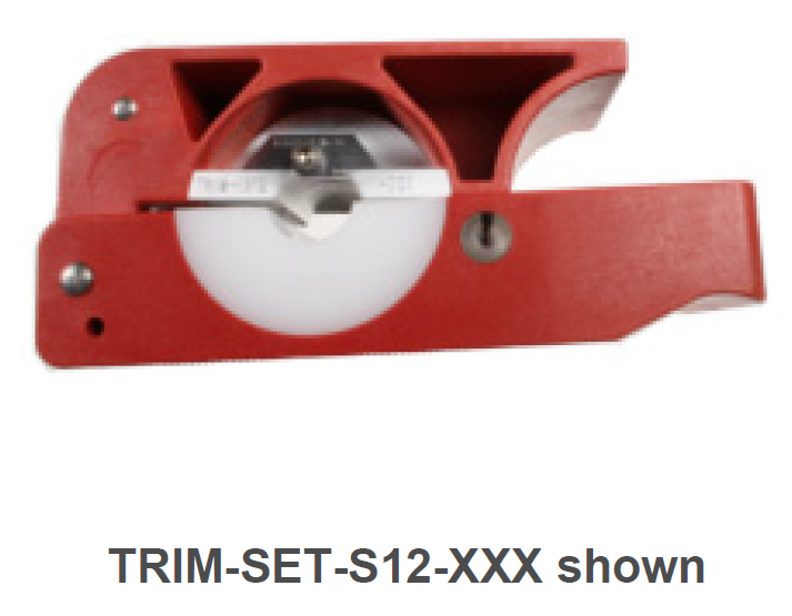 Dispositif rouge avec élément blanc rond. Étiquette : TRIM-SET-S12-XXX.