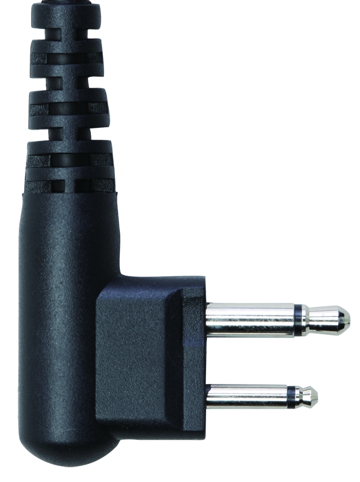 Zwarte 2-pins audiostekker met twee metalen punten.