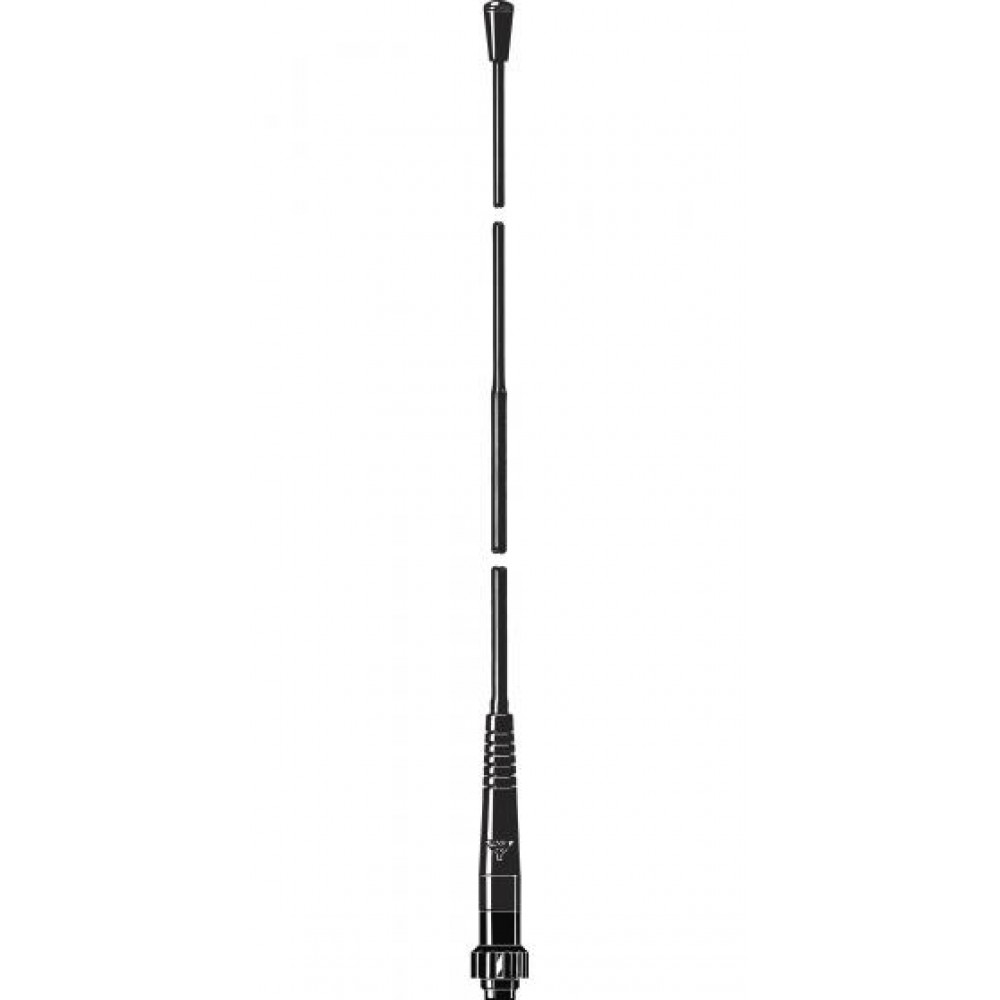 7000-00520000_pro_01.jpg Meerledige, verticale, zwarte telescoopantenne op witte achtergrond.