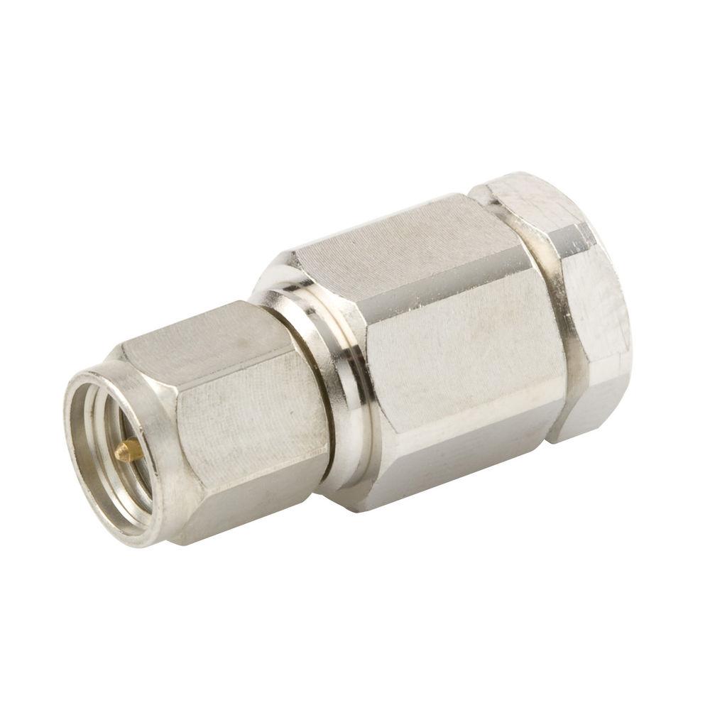 Metalen connector met zeshoekige vorm en schroefdraad.