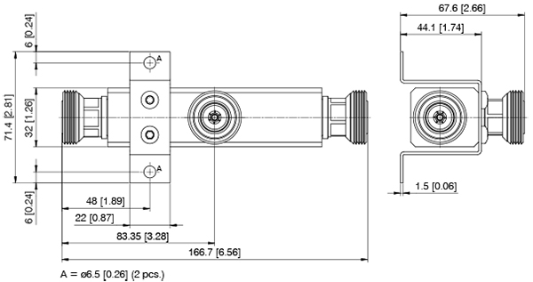 Machineonderdeel met afmetingen en technische specificaties.