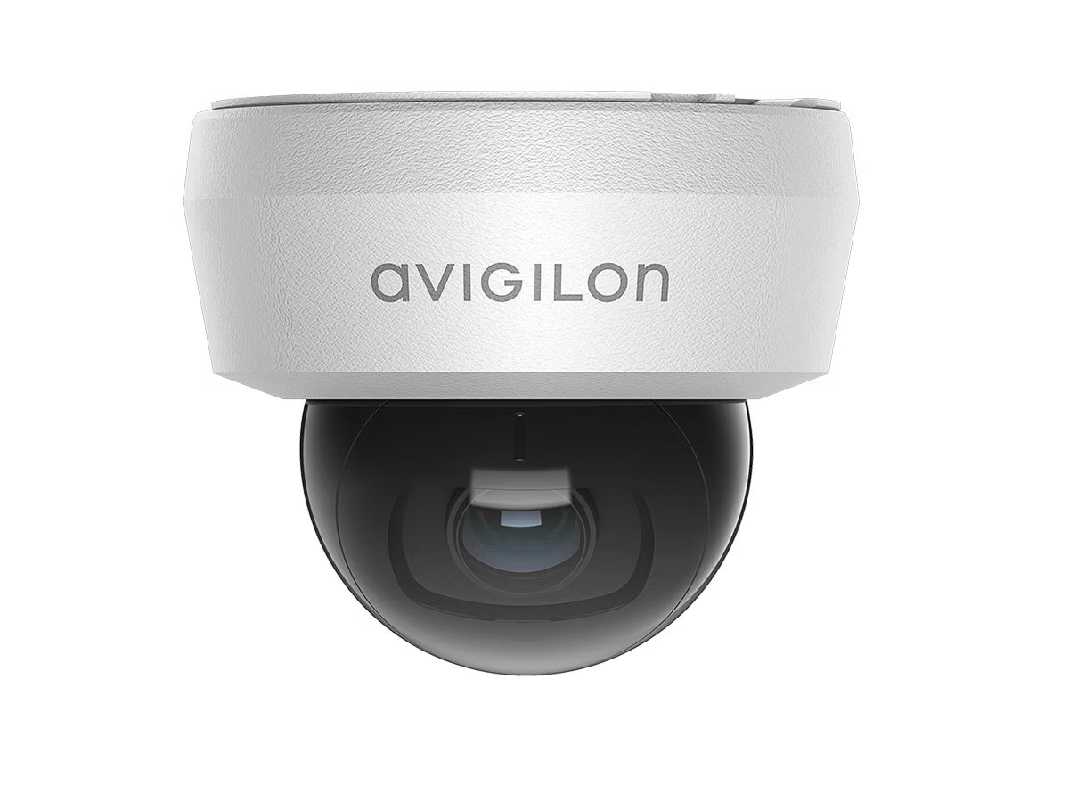 White surveillance camera with dark dome.