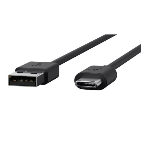 Câble USB-A vers USB-C avec cordon noir et connecteurs