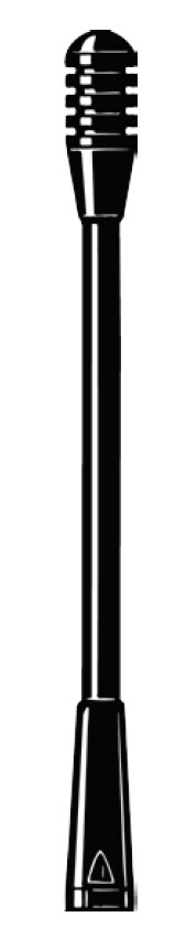 Microphone noir avec col long et mince, ouverture en grille ronde en haut.