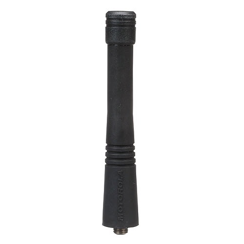Black rubber antenna, cylindrical, with ribbed grip.