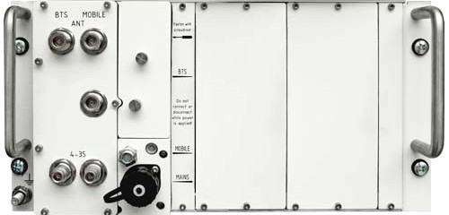 Gray metal device with various connectors and switches.