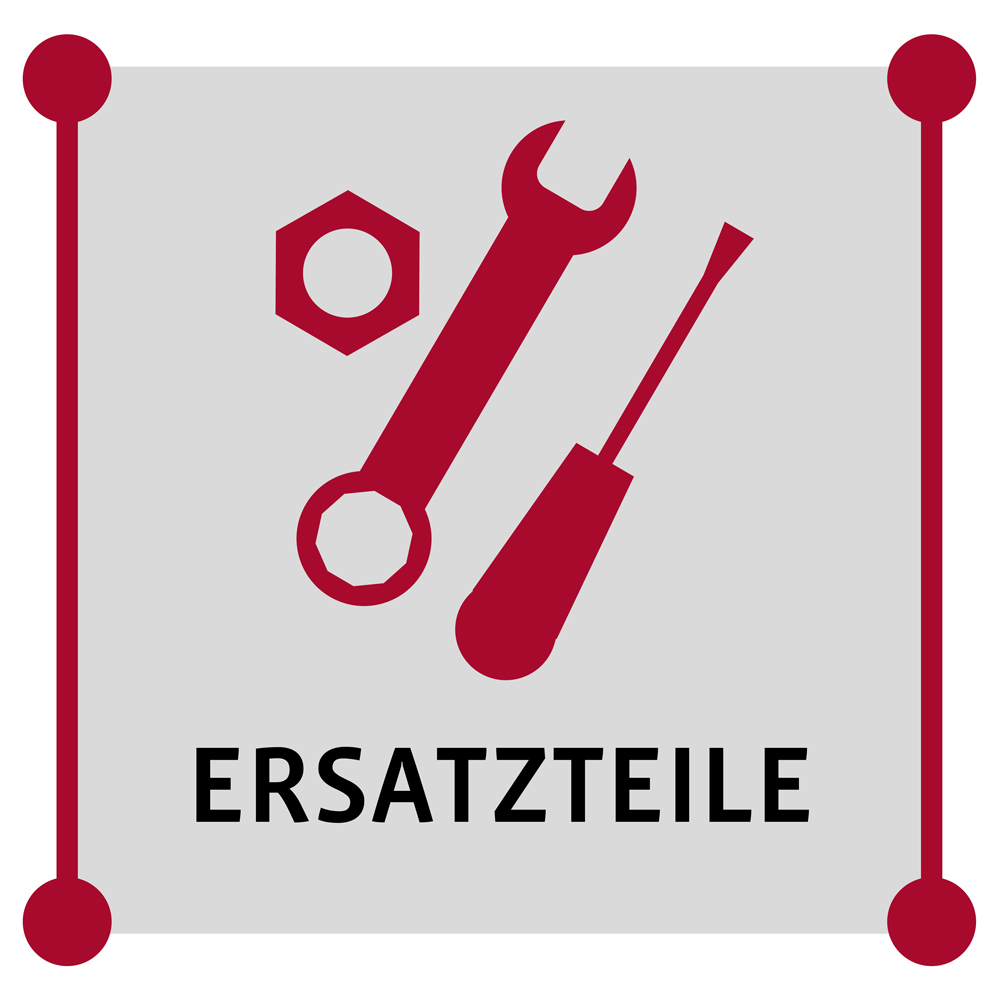Pictogram voor reserveonderdelen met sleutel, schroevendraaier en moer.