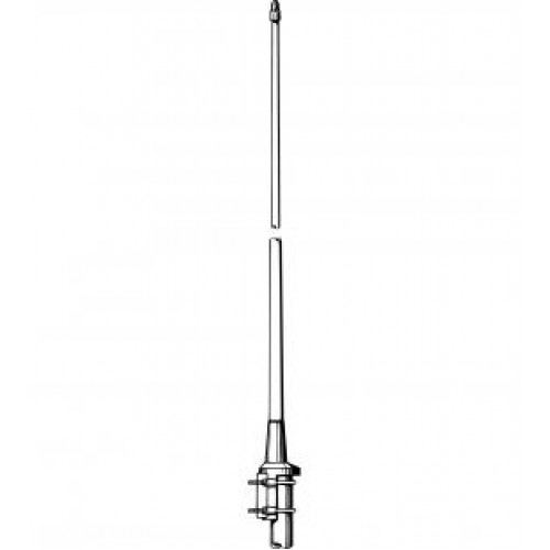 Technical drawing of a three-part ship-mounted radio antenna.