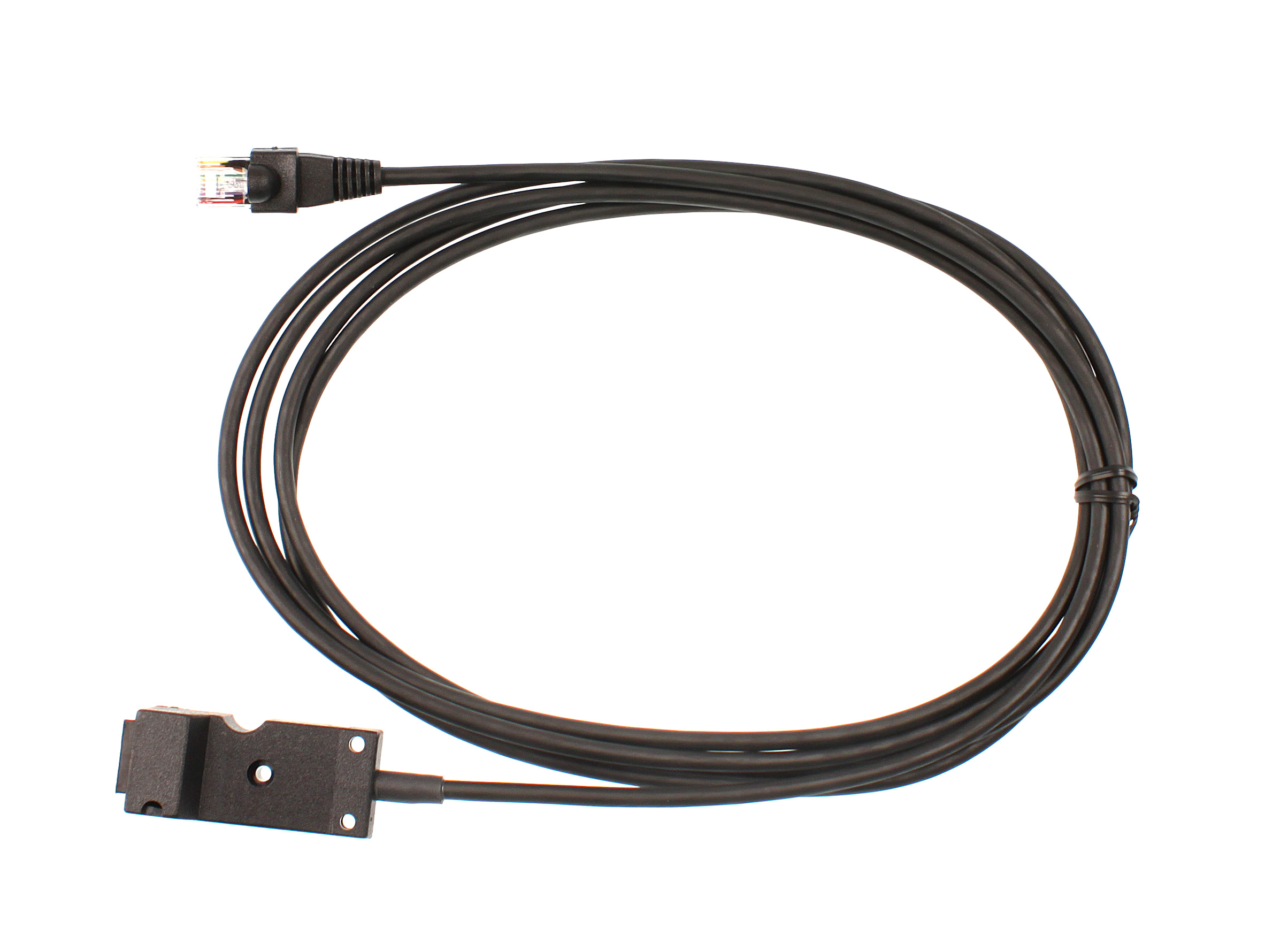 A long black cable with RJ45 plug and sensor connection.