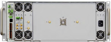 Electronic device with fans, connectors, and switches.