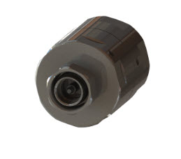 Metal screw connector with hexagonal head.