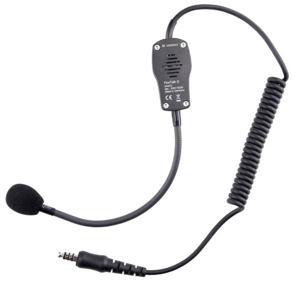 Zwart helikopterheadset met microfoon en spiraalkabel.