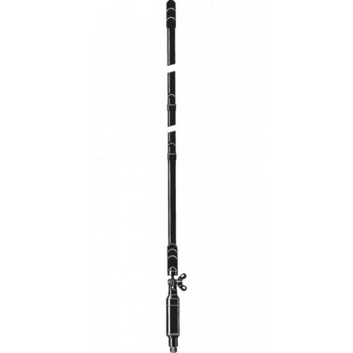 Zwarte telescopische mast met verstelbare segmenten.