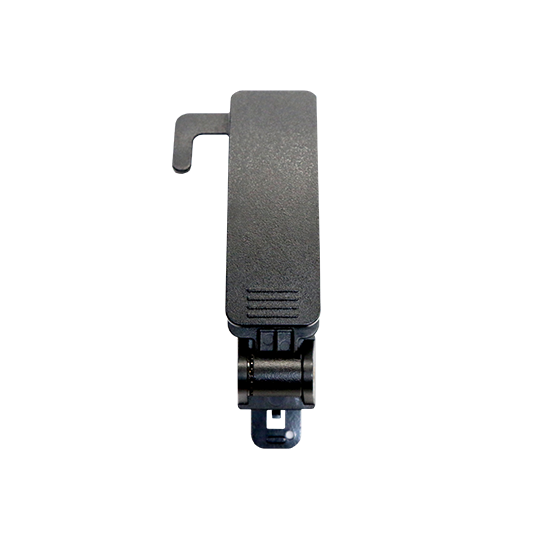 Black device with lever function and textured handle.