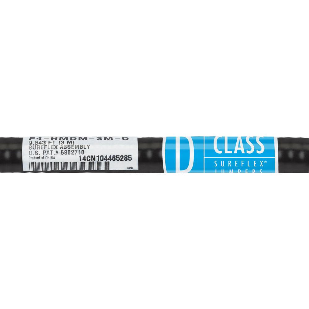 Zwart kabel met etiket: SureFlex Assembly, 9,843 ft (3 m), patentnummer 5802710.