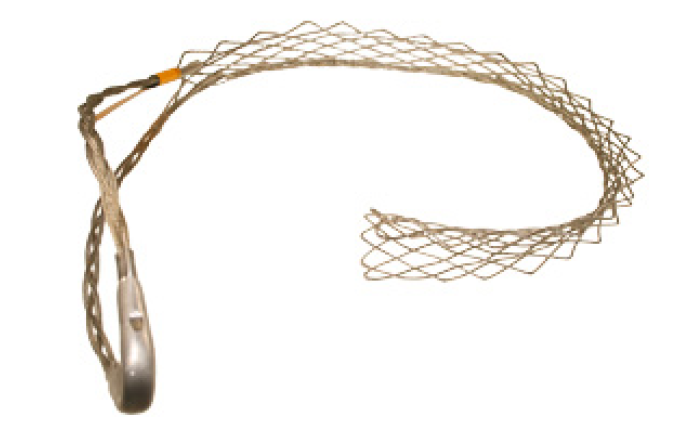 Metallic mesh strain relief with loop.