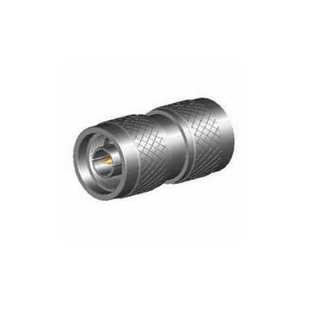 Cilindrische metalen connector met geribbelde oppervlakte.