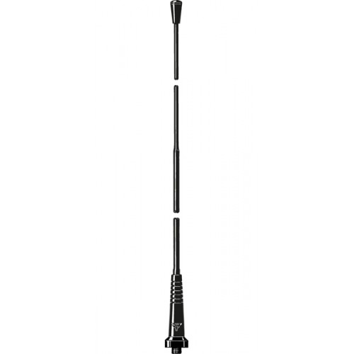 Driedelige antenne, verticaal gescheiden, zwarte segmenten.
