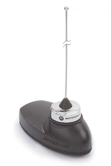 Zwarte autoantennebasis met zilveren staaf en Motorola-logo.