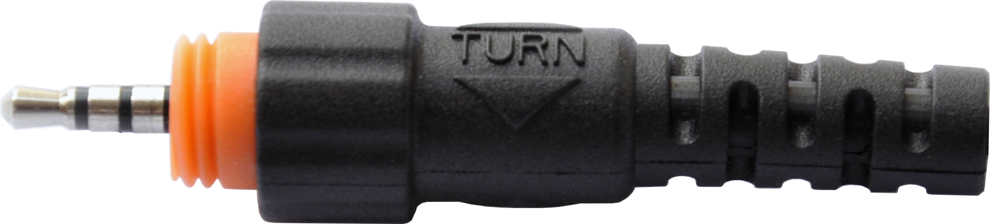 Fiche audio noire avec joint orange et texte TURN.