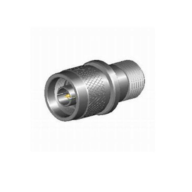 Metalen coaxiale connector met geribbeld handvat en schroefdraad.