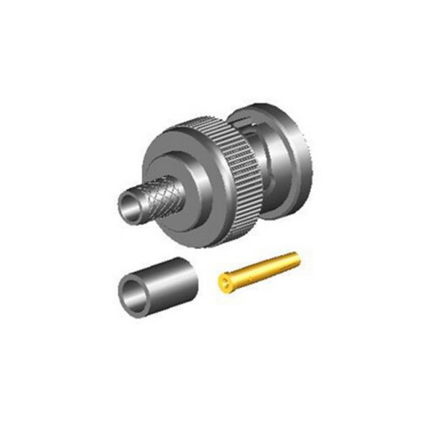 Connecteur avec deux manchons métalliques et un fil jaune