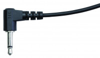 Zwart audiokabel met 3,5mm stekker in rechthoekige vorm.