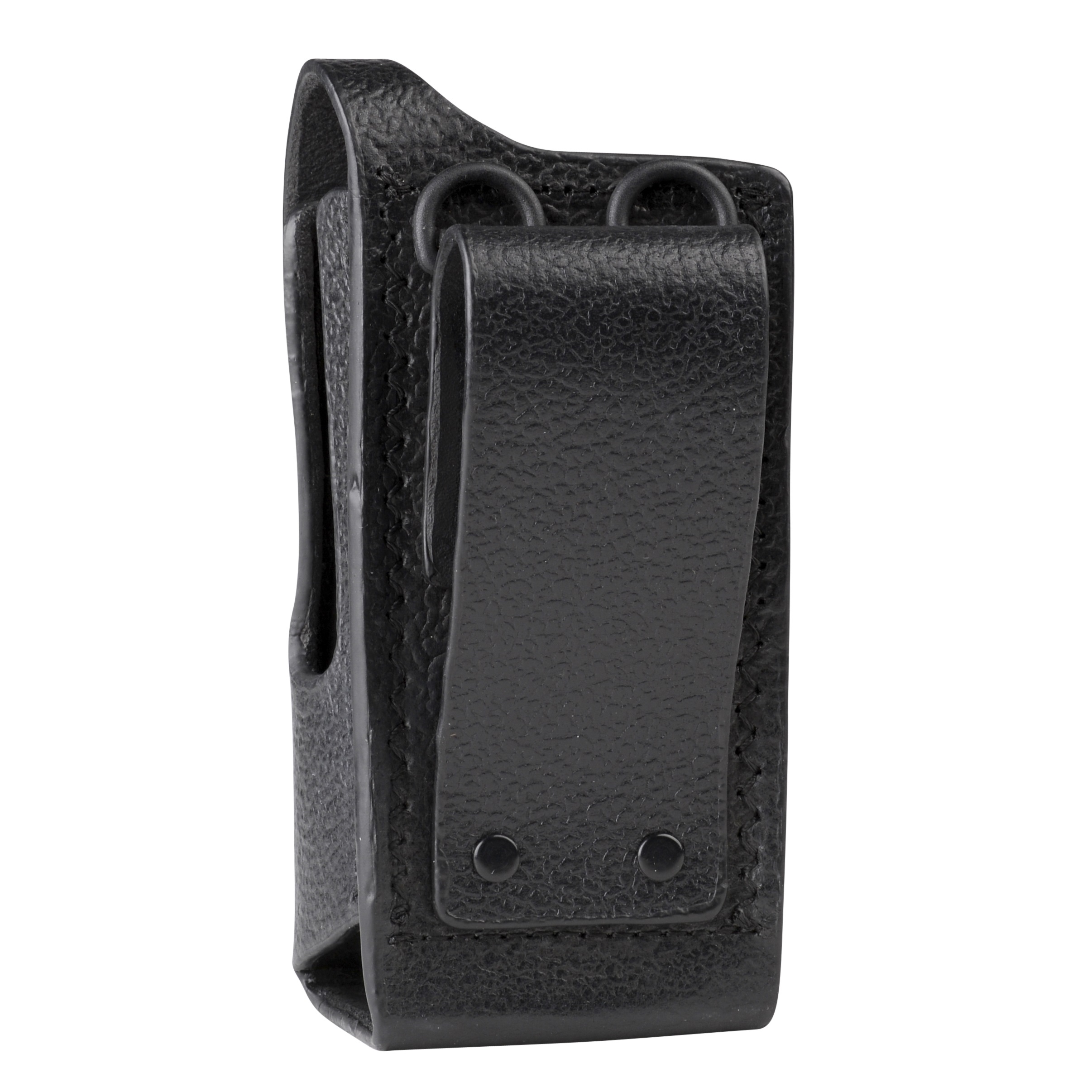 7000-00357400_mot_02.jpg Zwarte verticale leren tas met bevestigingsclip.