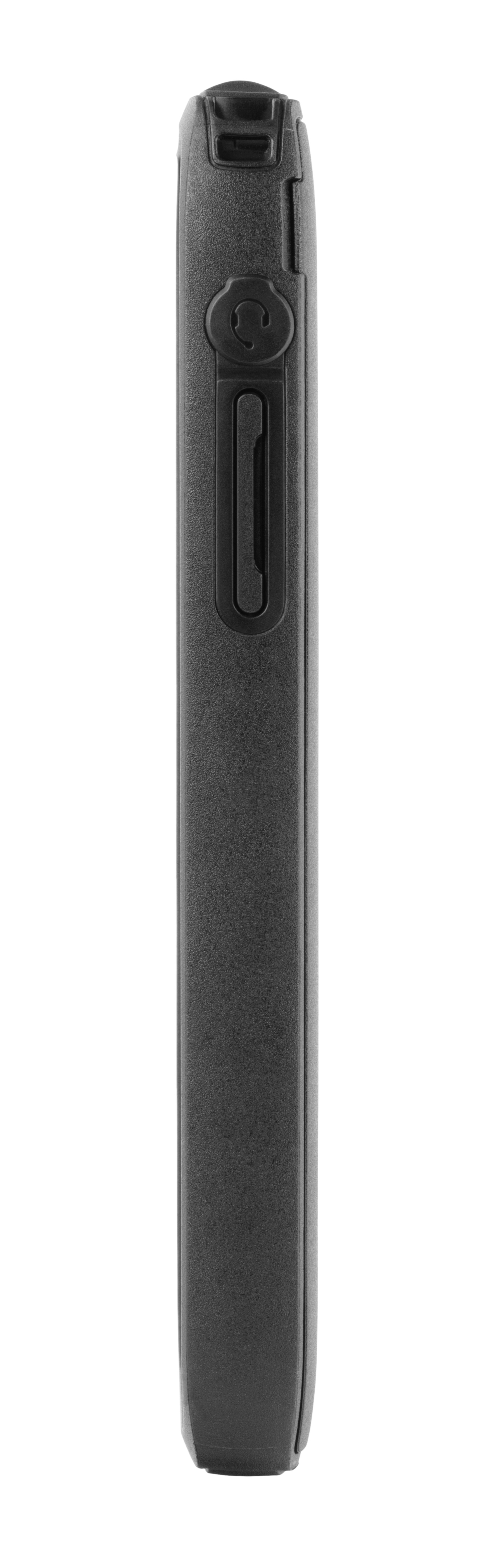 Vue latérale d'un appareil noir et fin avec des boutons.