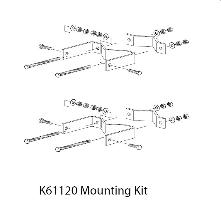7000-00751341_sho_01.jpg Exploded view van een K61120 montagekit met schroeven en beugels.